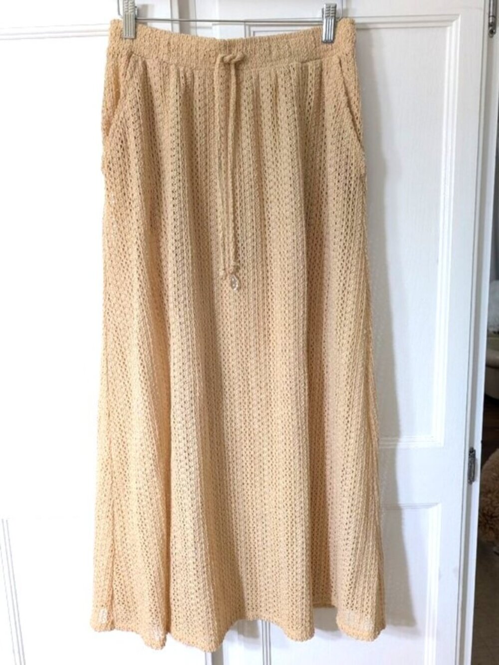 C&C California Beige Crochet See-through Maxi Skirt/Swim Cover Up  M